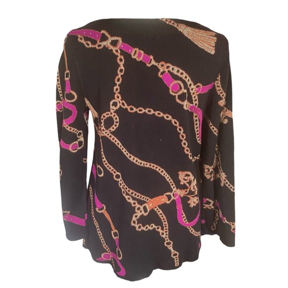 Chico's women's size 0 black pink and gold long sleeve stretchy sweater pullover - Picture 4 of 8